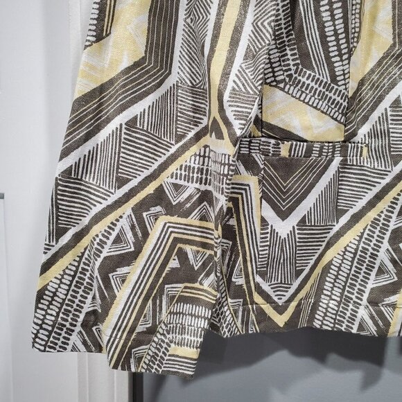Chicos Women's Yellow Gray Shimmer Heidi Geometric Print Jacket Linen Blend Sz 2 - Picture 3 of 13